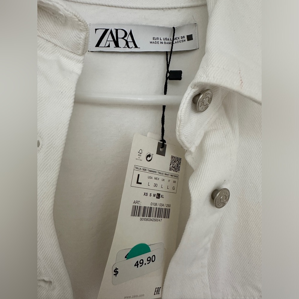 Zara oversized white denim jacket Sz L